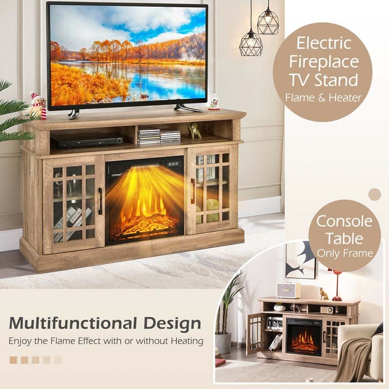 48" Electric Fireplace TV Stand for TVs Up to 55", Modern Wood Media Console with 18" Fireplace Heater, Remote Control & Adjustable Shelves