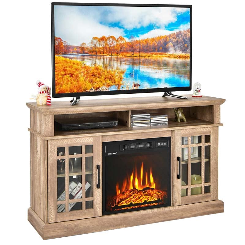 48" TV Console with 18" Fireplace Insert, Fireplace TV Stand for TVs up to 50 Inches, 1400W Electric Fireplace Heater