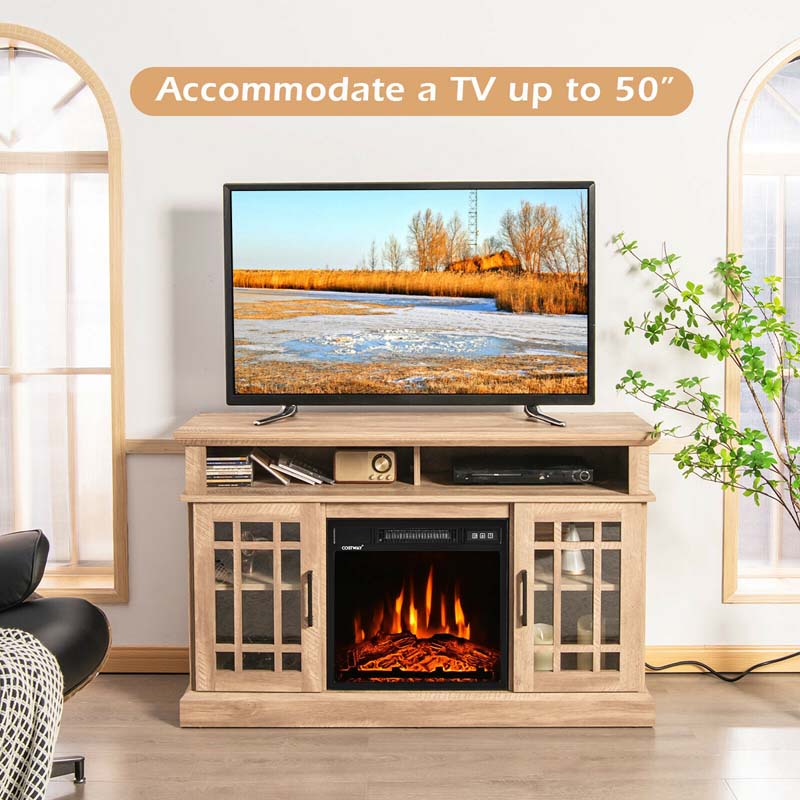 48" Electric Fireplace TV Stand for TVs Up to 55", Modern Wood Media Console with 18" Fireplace Heater, Remote Control & Adjustable Shelves
