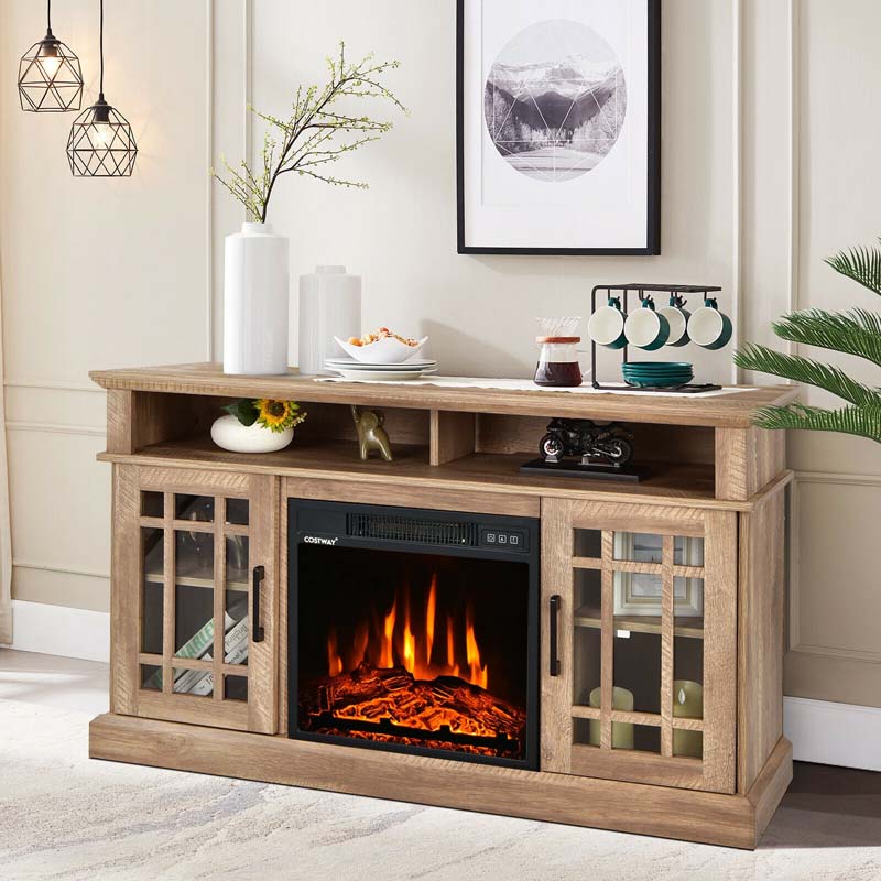 48" Electric Fireplace TV Stand for TVs Up to 55", Modern Wood Media Console with 18" Fireplace Heater, Remote Control & Adjustable Shelves