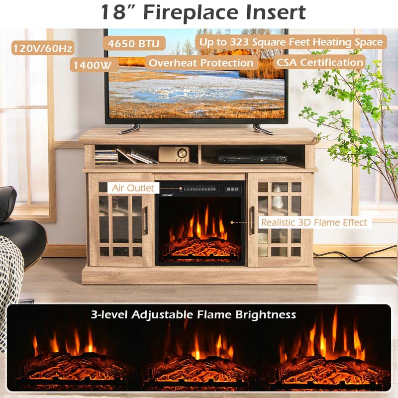 48" Electric Fireplace TV Stand for TVs Up to 55", Modern Wood Media Console with 18" Fireplace Heater, Remote Control & Adjustable Shelves
