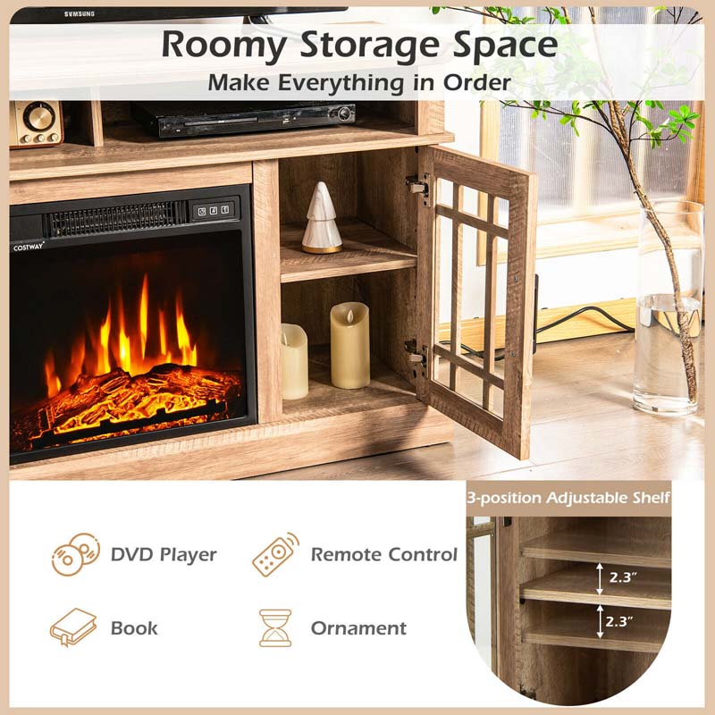 48" Electric Fireplace TV Stand for TVs Up to 55", Modern Wood Media Console with 18" Fireplace Heater, Remote Control & Adjustable Shelves