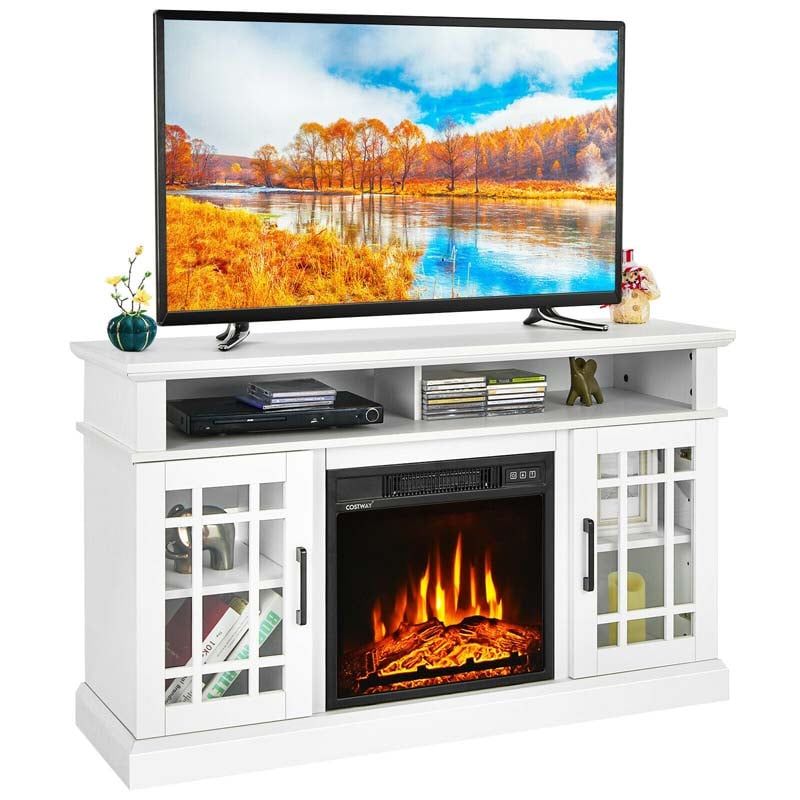 48" TV Console with 18" Fireplace Insert, Fireplace TV Stand for TVs up to 50 Inches, 1400W Electric Fireplace Heater