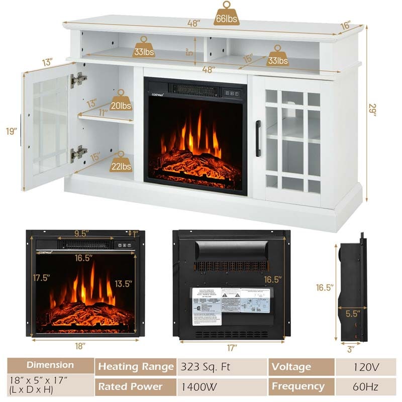 48" Electric Fireplace TV Stand for TVs Up to 55", Modern Wood Media Console with 18" Fireplace Heater, Remote Control & Adjustable Shelves