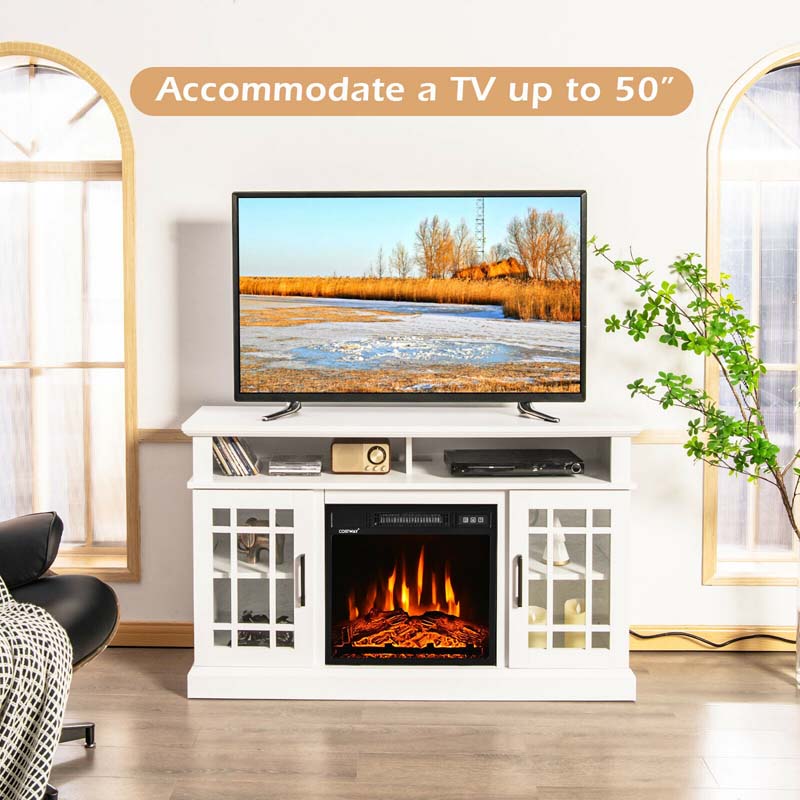 48" Electric Fireplace TV Stand for TVs Up to 55", Modern Wood Media Console with 18" Fireplace Heater, Remote Control & Adjustable Shelves