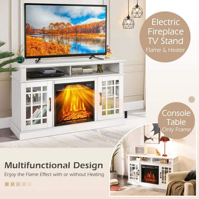48" Electric Fireplace TV Stand for TVs Up to 55", Modern Wood Media Console with 18" Fireplace Heater, Remote Control & Adjustable Shelves