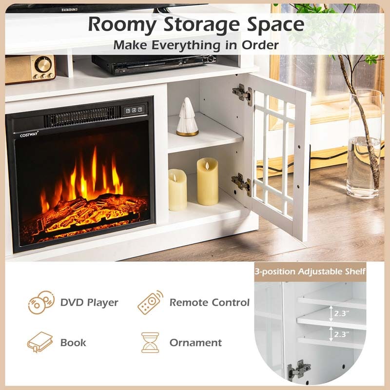 48" Electric Fireplace TV Stand for TVs Up to 55", Modern Wood Media Console with 18" Fireplace Heater, Remote Control & Adjustable Shelves