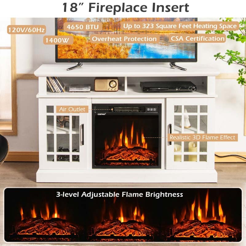 48" Electric Fireplace TV Stand for TVs Up to 55", Modern Wood Media Console with 18" Fireplace Heater, Remote Control & Adjustable Shelves