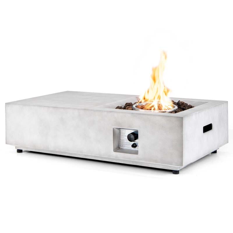 48" Concrete-like Propane Gas Fire Pit Table, 40000 BTU Outdoor Fire Pit with Lava Rocks & Cover