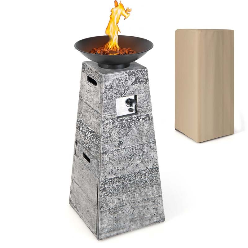 48" Propane Fire Bowl Column, 30000 BTU Outdoor Propane Gas Fire Pit Bowl with Lava Rocks & PVC Cover