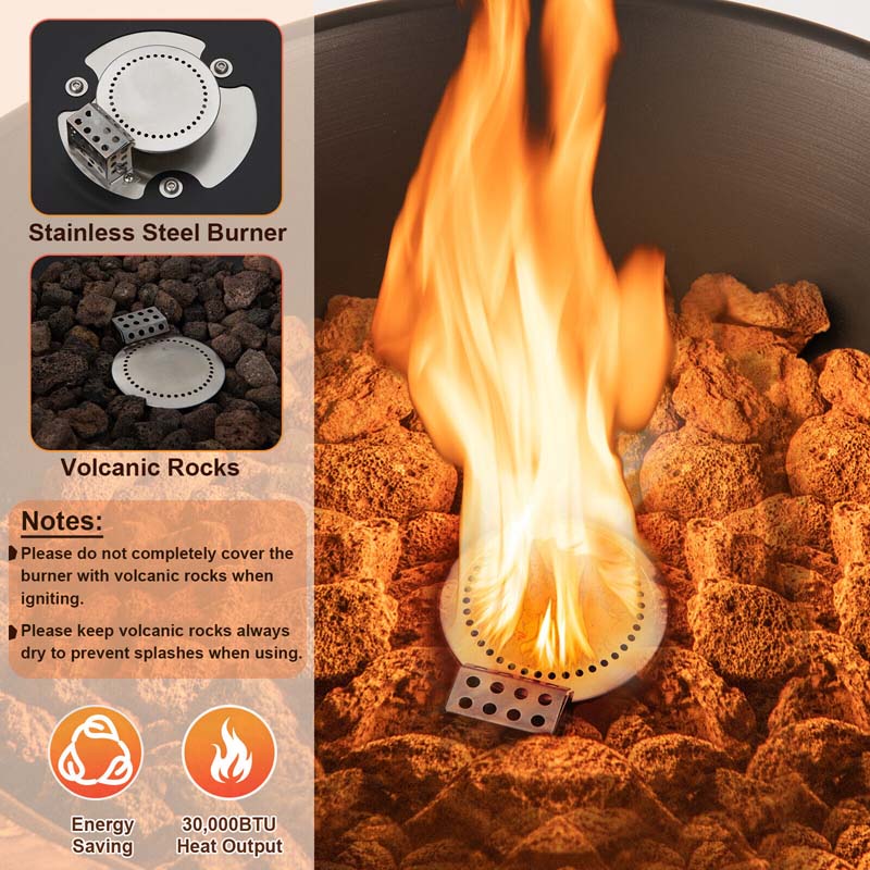 48" Propane Fire Bowl Column, 30000 BTU Outdoor Propane Gas Fire Pit Bowl with Lava Rocks & PVC Cover