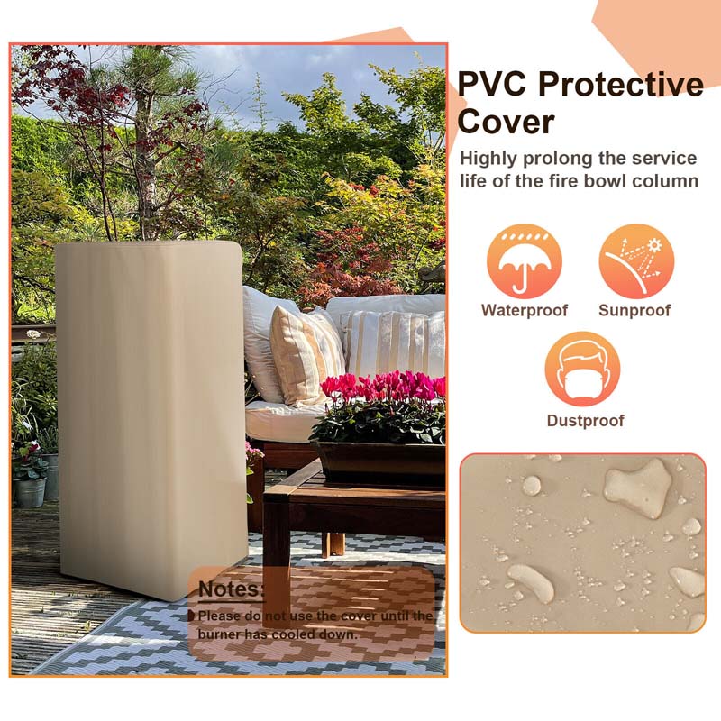 48" Propane Fire Bowl Column, 30000 BTU Outdoor Propane Gas Fire Pit Bowl with Lava Rocks & PVC Cover