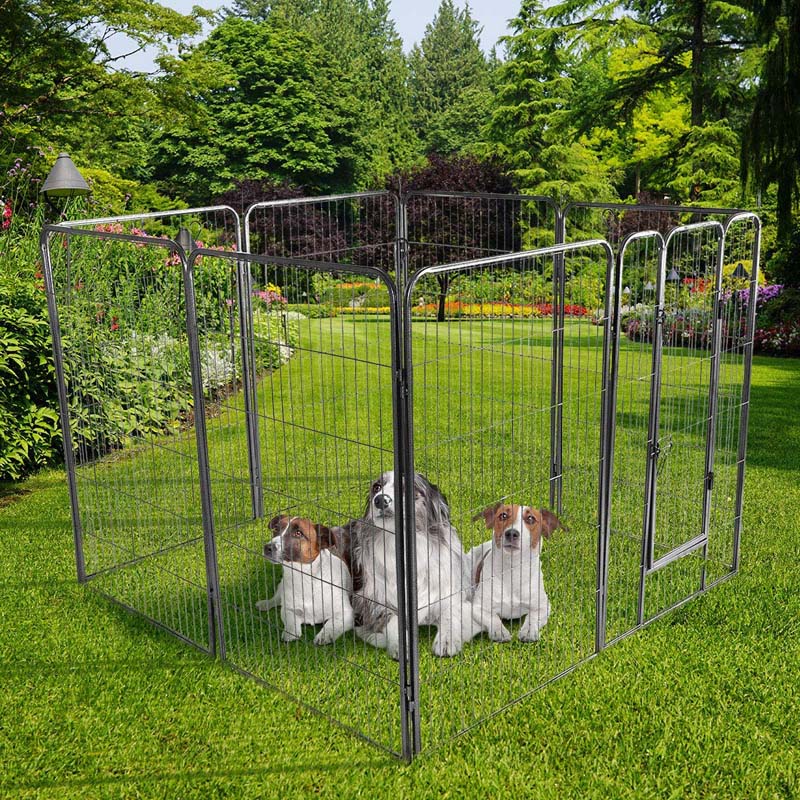48" 16/8 Panel Pet Playpen with Door, Foldable Dog Exercise Pen, Metal Dog Puppy Cat Fence Barrier Kennel