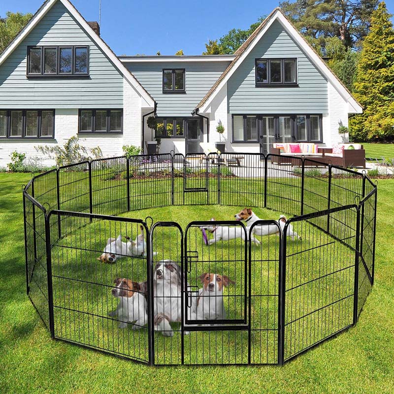 48" 16/8 Panel Pet Playpen with Door, Foldable Dog Exercise Pen, Metal Dog Puppy Cat Fence Barrier Kennel