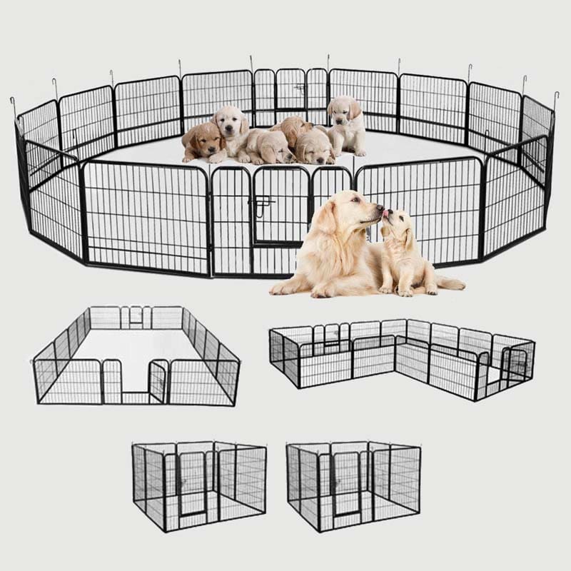 48" 16/8 Panel Pet Playpen with Door, Foldable Dog Exercise Pen, Metal Dog Puppy Cat Fence Barrier Kennel