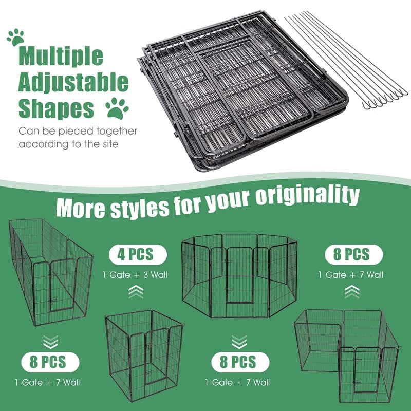 48" 16/8 Panel Pet Playpen with Door, Foldable Dog Exercise Pen, Metal Dog Puppy Cat Fence Barrier Kennel