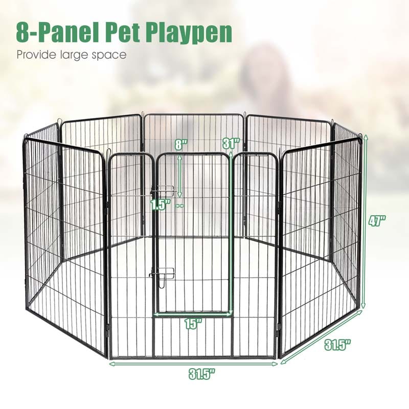 48" 16/8 Panel Pet Playpen with Door, Foldable Dog Exercise Pen, Metal Dog Puppy Cat Fence Barrier Kennel
