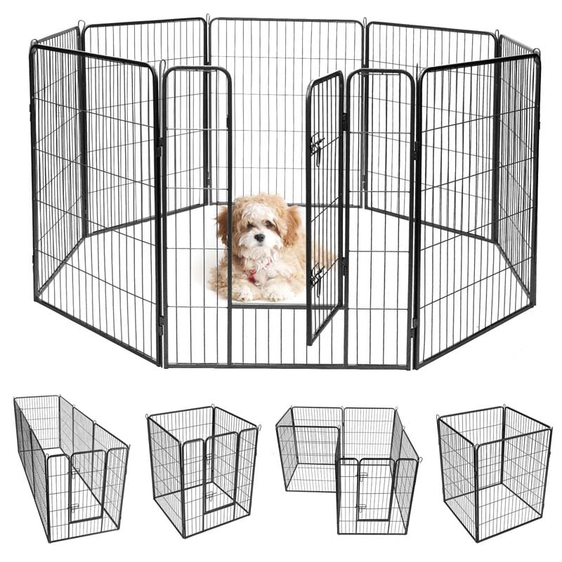 48" 16/8 Panel Pet Playpen with Door, Foldable Dog Exercise Pen, Metal Dog Puppy Cat Fence Barrier Kennel