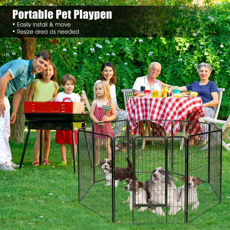 48" 16/8 Panel Pet Playpen with Door, Foldable Dog Exercise Pen, Metal Dog Puppy Cat Fence Barrier Kennel