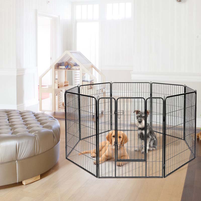 48" 16/8 Panel Pet Playpen with Door, Foldable Dog Exercise Pen, Metal Dog Puppy Cat Fence Barrier Kennel