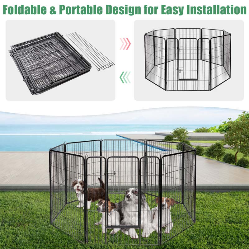 48" 16/8 Panel Pet Playpen with Door, Foldable Dog Exercise Pen, Metal Dog Puppy Cat Fence Barrier Kennel