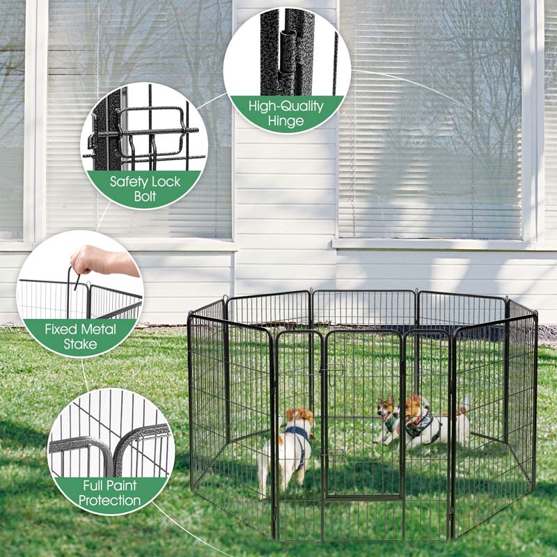 48" 16/8 Panel Pet Playpen with Door, Foldable Dog Exercise Pen, Metal Dog Puppy Cat Fence Barrier Kennel