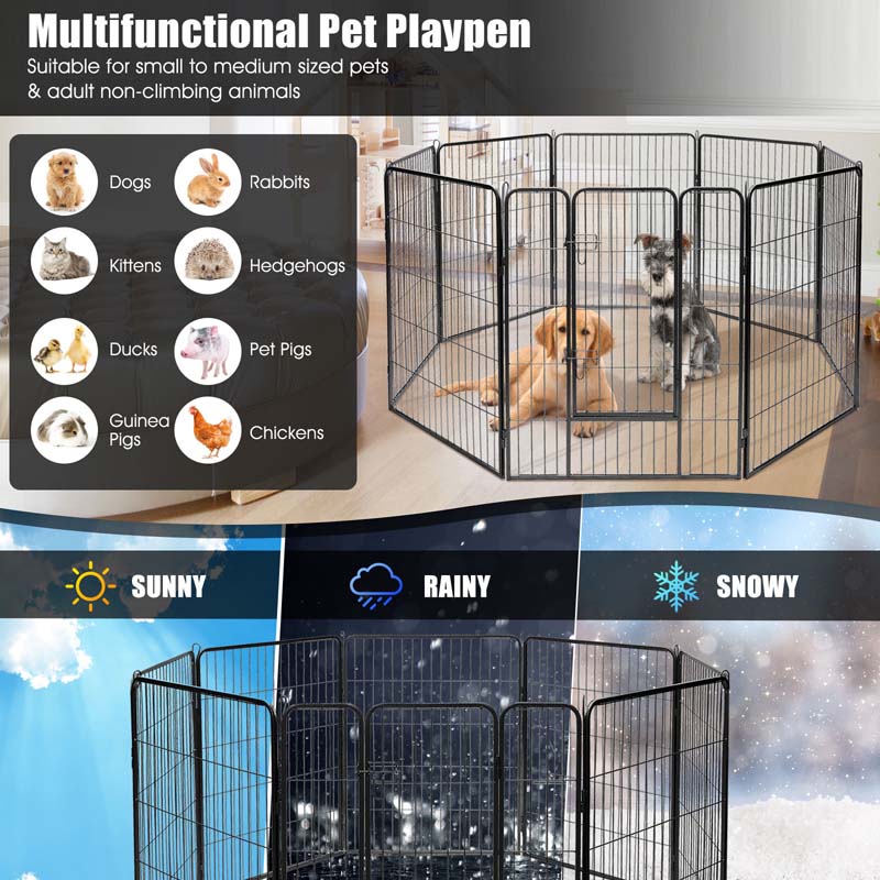 48" 16/8 Panel Pet Playpen with Door, Foldable Dog Exercise Pen, Metal Dog Puppy Cat Fence Barrier Kennel