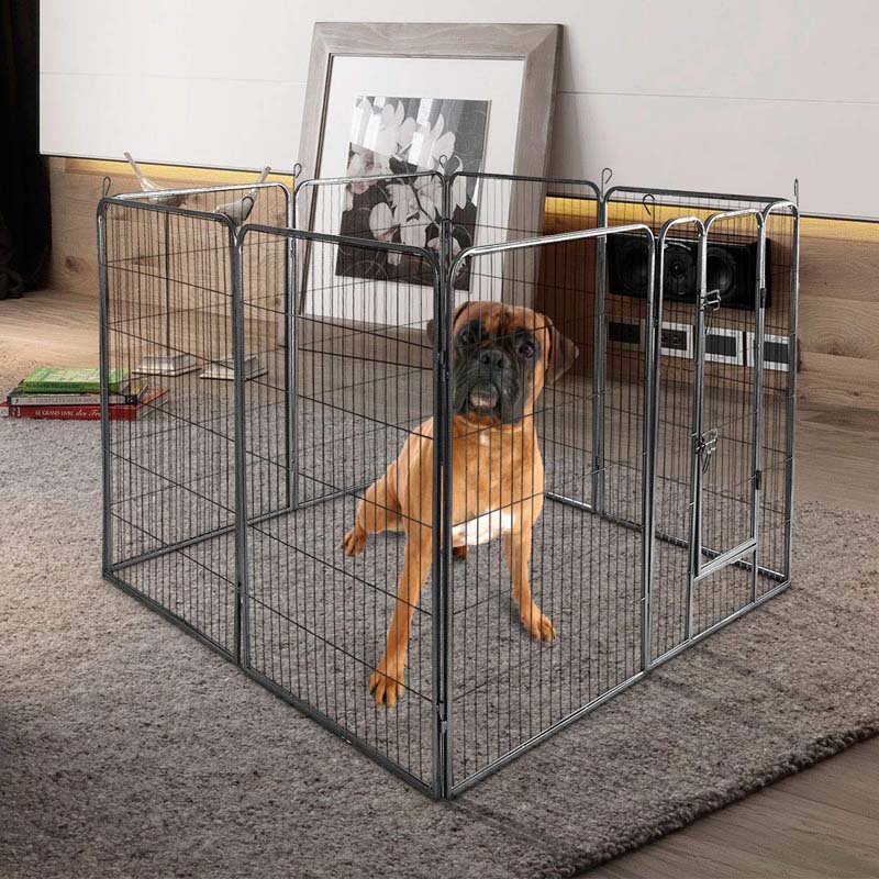 48" 16/8 Panel Pet Playpen with Door, Foldable Dog Exercise Pen, Metal Dog Puppy Cat Fence Barrier Kennel