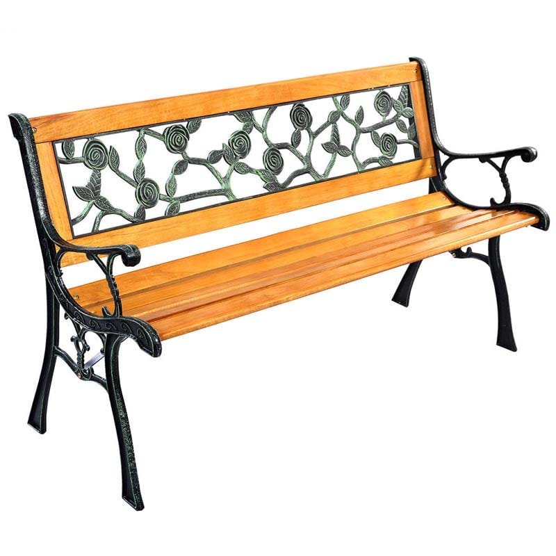 50" Garden Park Bench Cast Iron & Hardwood Weatherproof Outdoor Bench Patio Porch Loveseat Chair