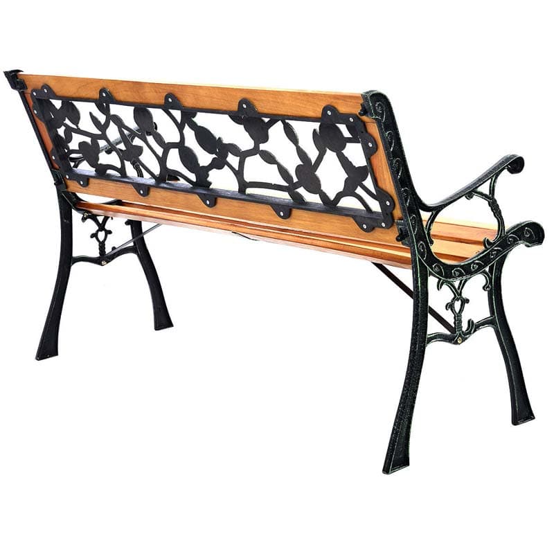 50" Garden Park Bench Cast Iron & Hardwood Weatherproof Outdoor Bench Patio Porch Loveseat Chair