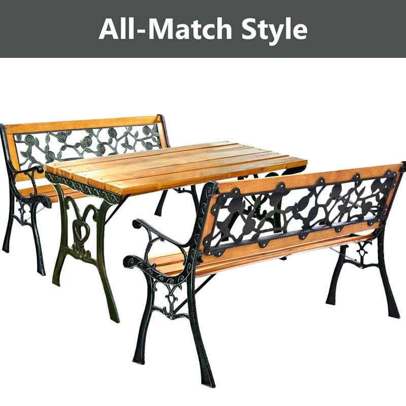 50" Garden Park Bench Cast Iron & Hardwood Weatherproof Outdoor Bench Patio Porch Loveseat Chair