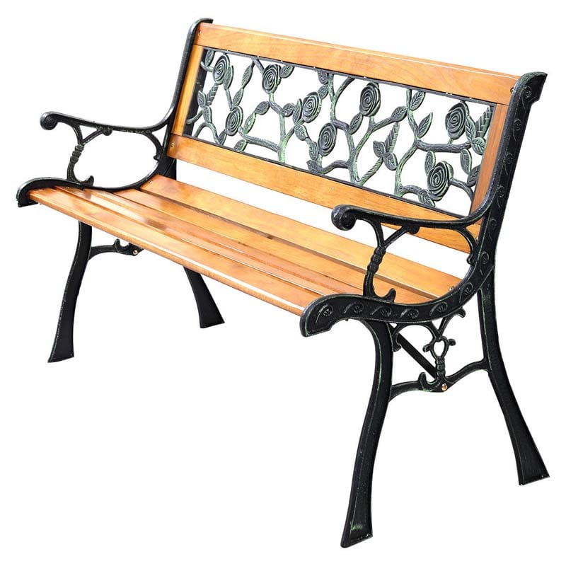 50" Garden Park Bench Cast Iron & Hardwood Weatherproof Outdoor Bench Patio Porch Loveseat Chair