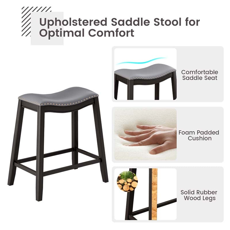 5-Piece Dining Table Set for 4, Counter Height Kitchen Table with 4 Upholstered Saddle Stools for Bistro Dining Rooms, Small Spaces