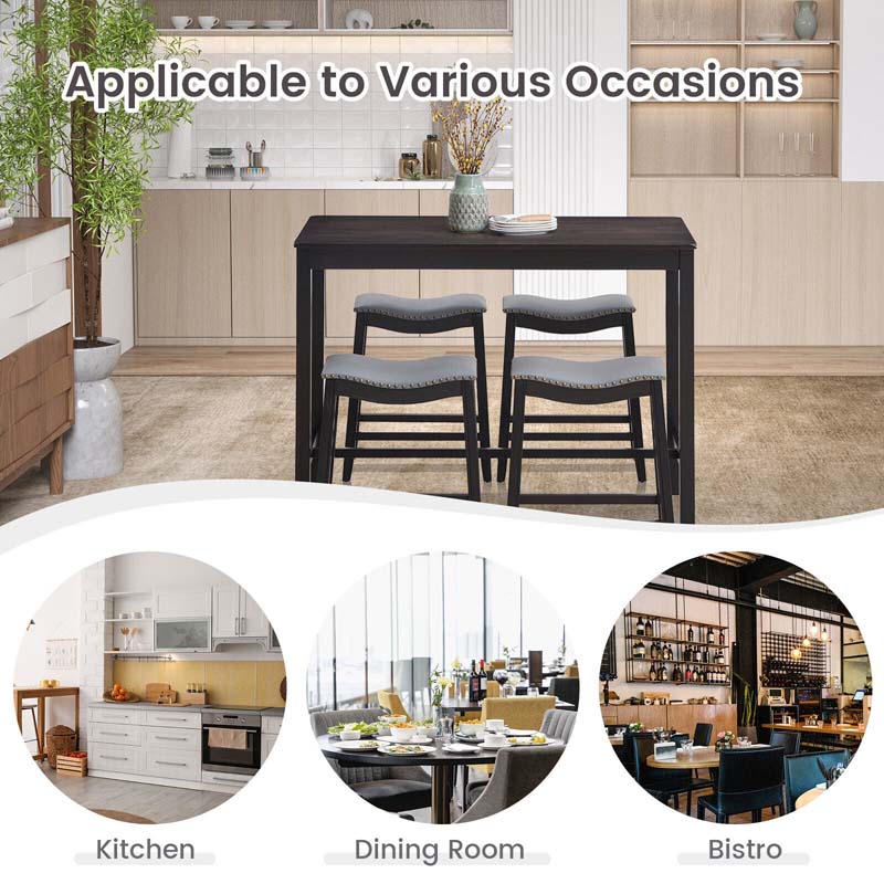 5-Piece Dining Table Set for 4, Counter Height Kitchen Table with 4 Upholstered Saddle Stools for Bistro Dining Rooms, Small Spaces