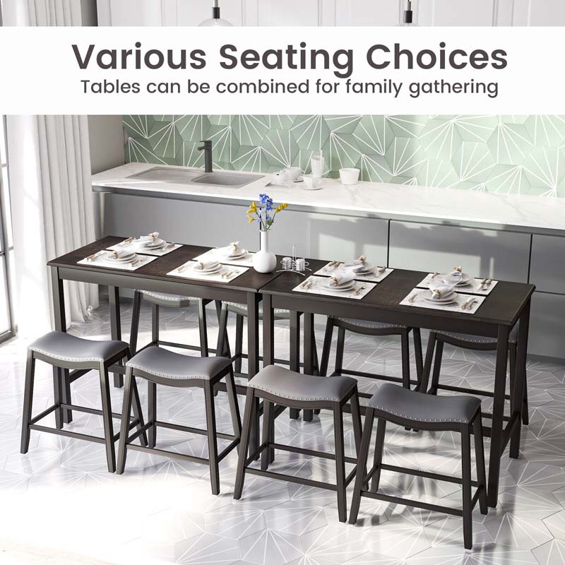 5-Piece Dining Table Set for 4, Counter Height Kitchen Table with 4 Upholstered Saddle Stools for Bistro Dining Rooms, Small Spaces