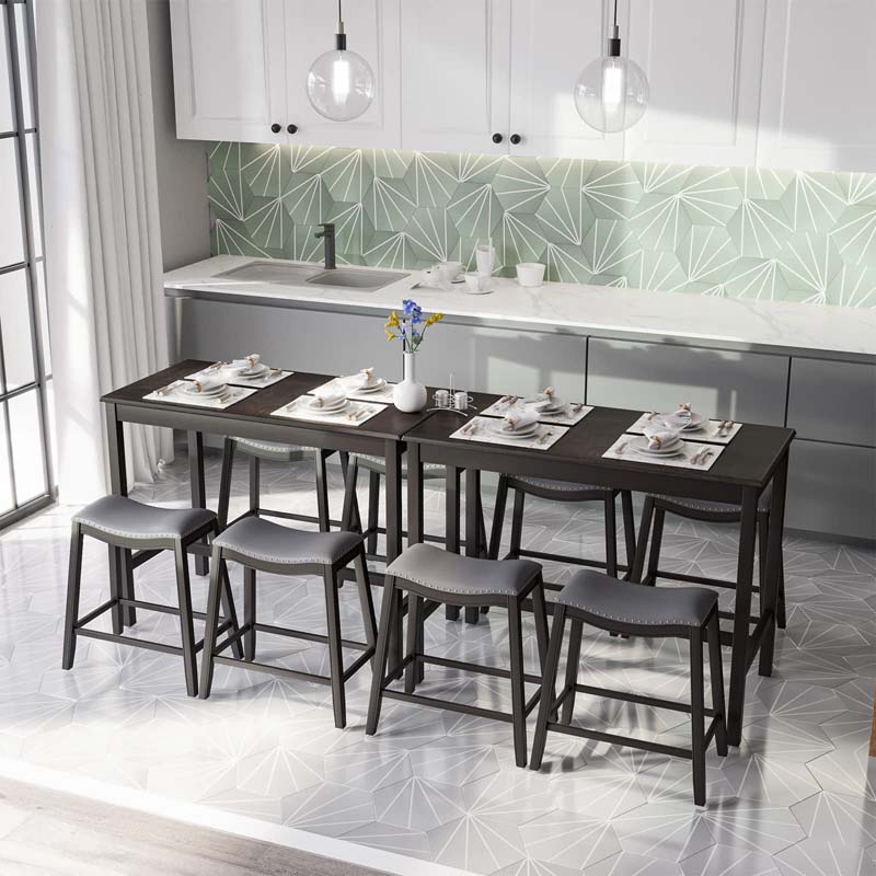 5-Piece Dining Table Set for 4, Counter Height Kitchen Table with 4 Upholstered Saddle Stools for Bistro Dining Rooms, Small Spaces