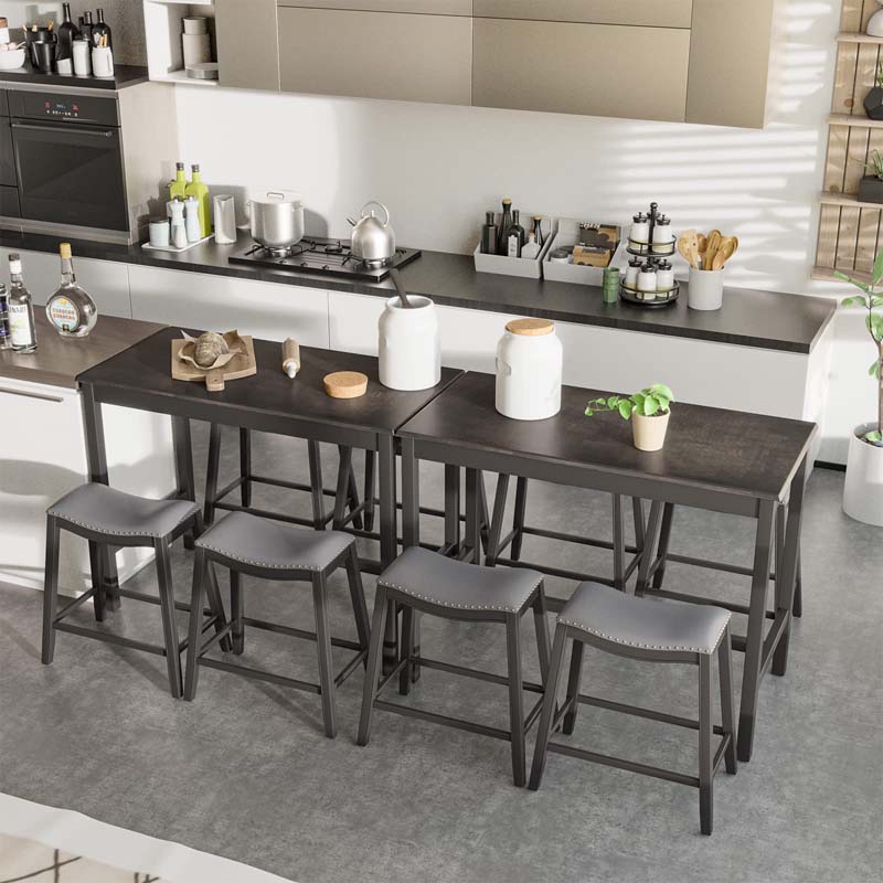 5-Piece Dining Table Set for 4, Counter Height Kitchen Table with 4 Upholstered Saddle Stools for Bistro Dining Rooms, Small Spaces