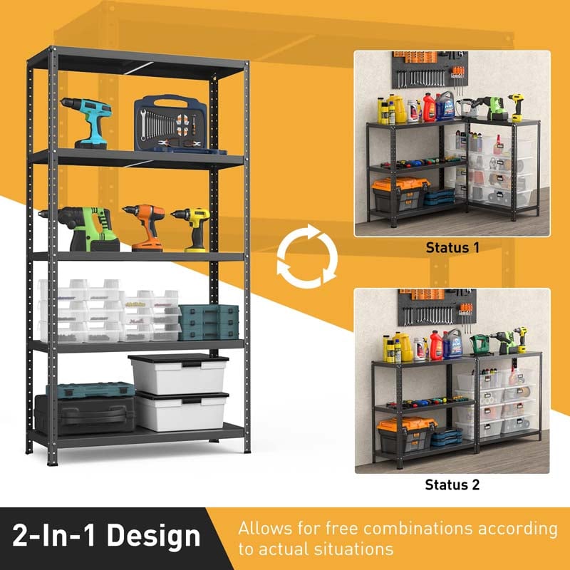 Black 39" x 16" x 74" 5-Tier Heavy Duty Metal Storage Shelving Unit, Multi-Use Storage Racks Utility Shelves