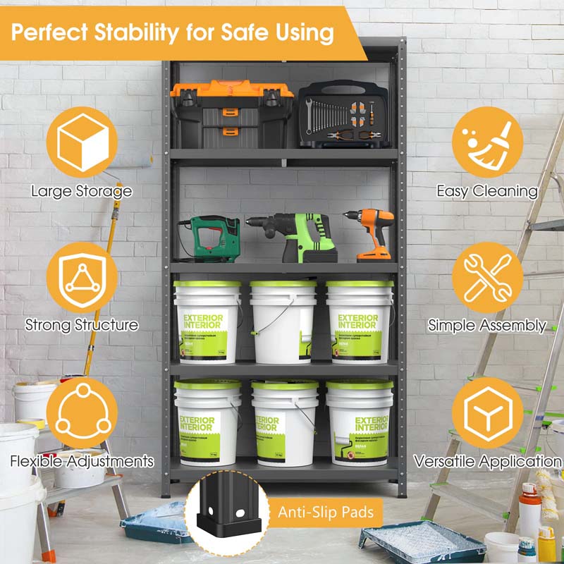 Black 39" x 16" x 74" 5-Tier Heavy Duty Metal Storage Shelving Unit, Multi-Use Storage Racks Utility Shelves