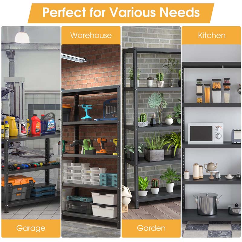 Black 39" x 16" x 74" 5-Tier Heavy Duty Metal Storage Shelving Unit, Multi-Use Storage Racks Utility Shelves