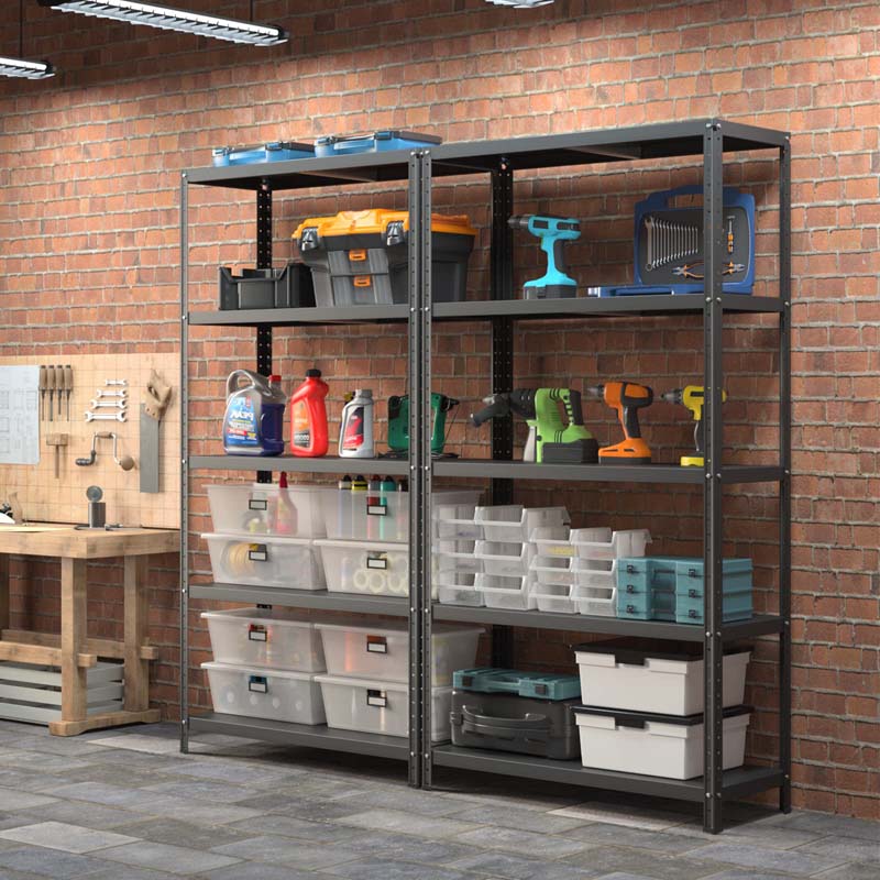Black 39" x 16" x 74" 5-Tier Heavy Duty Metal Storage Shelving Unit, Multi-Use Storage Racks Utility Shelves