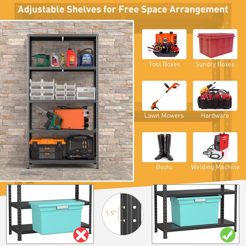 Black 39" x 16" x 74" 5-Tier Heavy Duty Metal Storage Shelving Unit, Multi-Use Storage Racks Utility Shelves