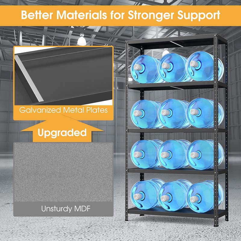 Black 39" x 16" x 74" 5-Tier Heavy Duty Metal Storage Shelving Unit, Multi-Use Storage Racks Utility Shelves