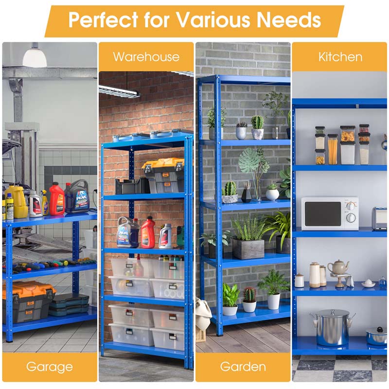Blue 39" x 16" x 74" 5-Tier Heavy Duty Metal Storage Shelving Unit, Multi-Use Storage Racks Utility Shelves
