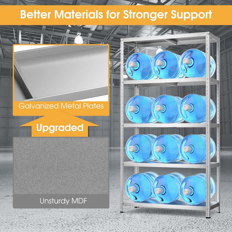 Silver 39" x 16" x 74" 5-Tier Heavy Duty Metal Storage Shelving Unit, Multi-Use Storage Racks Utility Shelves