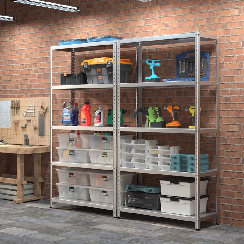 Silver 39" x 16" x 74" 5-Tier Heavy Duty Metal Storage Shelving Unit, Multi-Use Storage Racks Utility Shelves