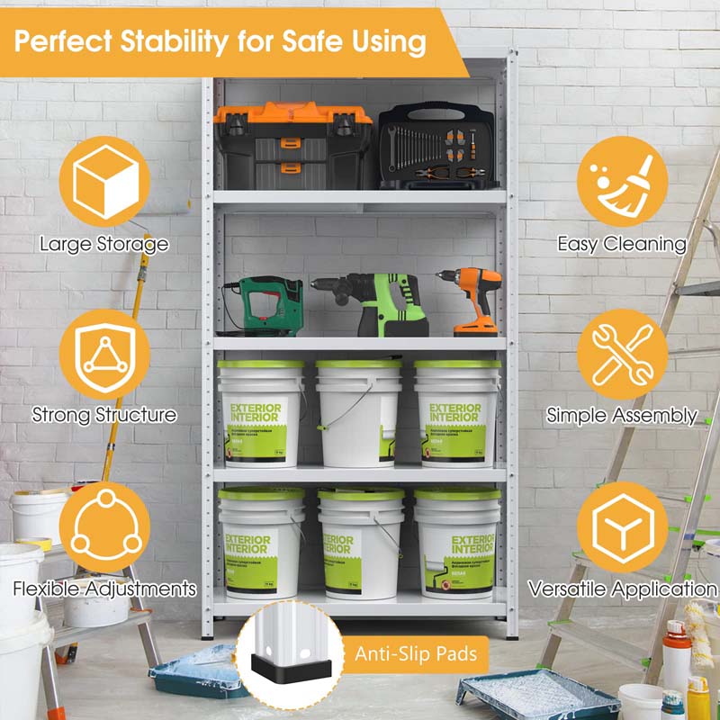 White 74"H 5-Tier Heavy Duty Metal Garage Shelving Unit, Adjustable Storage Shelves Utility Rack for Home Basement Warehouse Workshop
