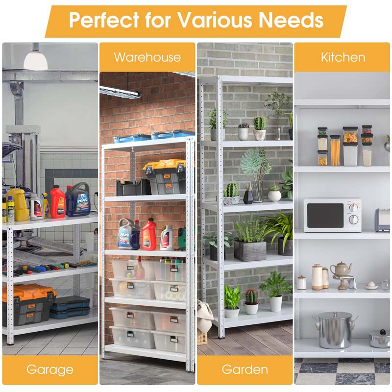 White 74"H 5-Tier Heavy Duty Metal Garage Shelving Unit, Adjustable Storage Shelves Utility Rack for Home Basement Warehouse Workshop