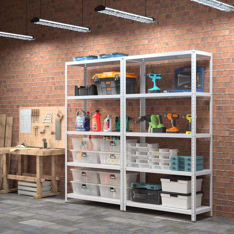 White 74"H 5-Tier Heavy Duty Metal Garage Shelving Unit, Adjustable Storage Shelves Utility Rack for Home Basement Warehouse Workshop