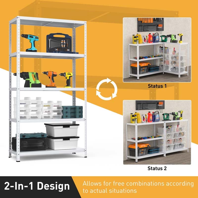 White 74"H 5-Tier Heavy Duty Metal Garage Shelving Unit, Adjustable Storage Shelves Utility Rack for Home Basement Warehouse Workshop